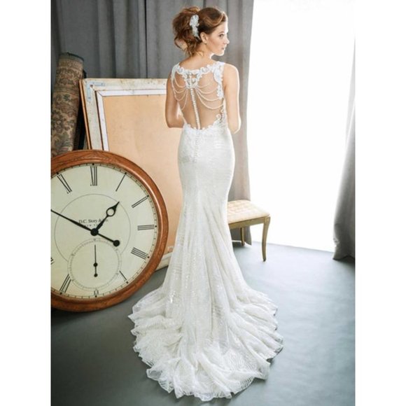 Kenneth Winston Dresses & Skirts - Kenneth Winston New BLING Wedding Dress, Light Gold, SEQUINS, Illusion Fit&Flare